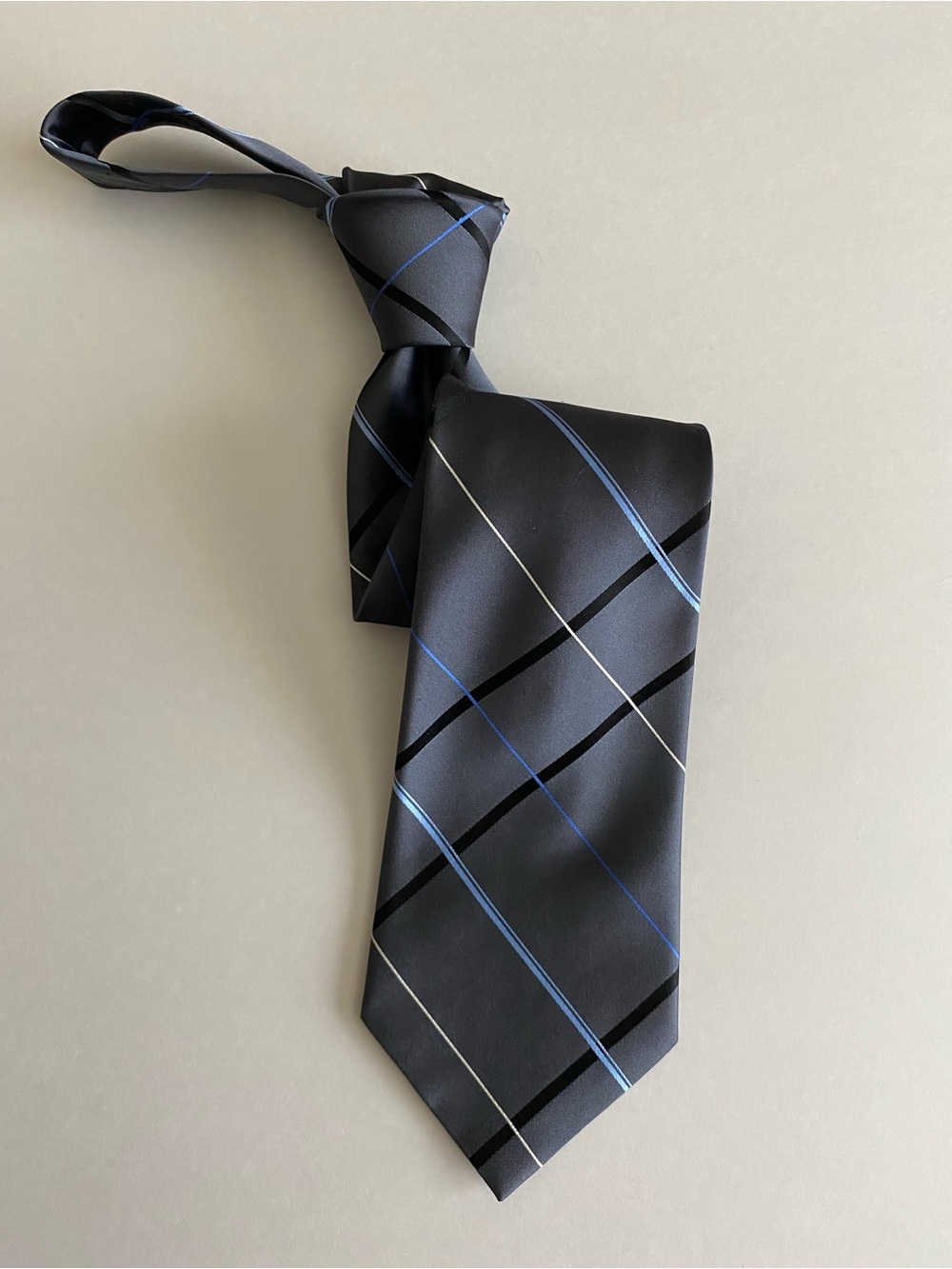 Perry Ellis Portfolio Gray, Black & Blue Striped Men's Silk Tie